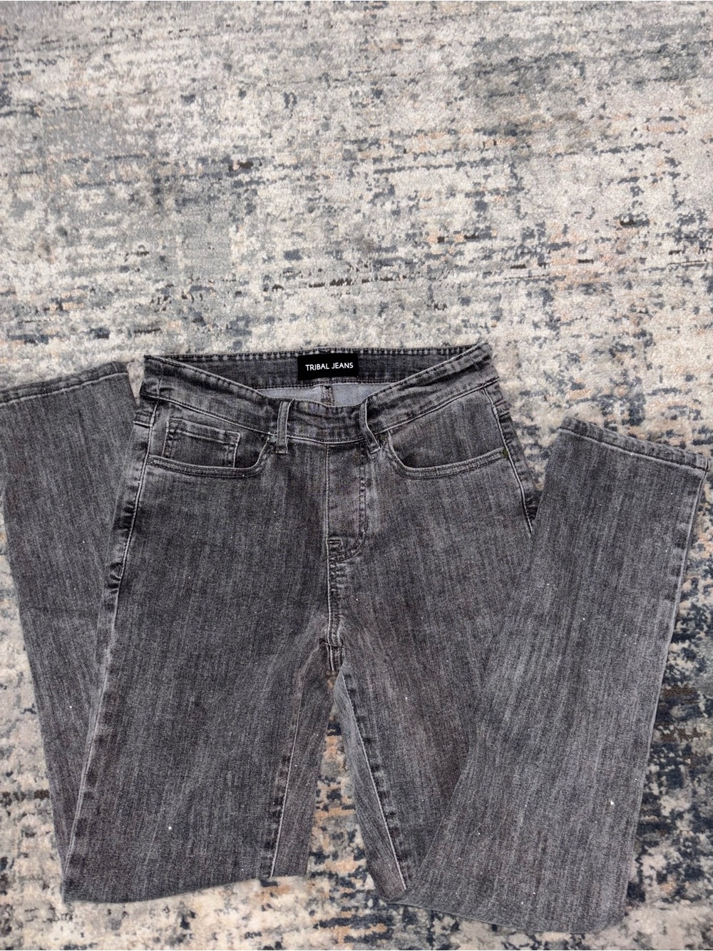 Tribal Jeans Sparkle Women's Gray High-Rise Straight Leg Jeans